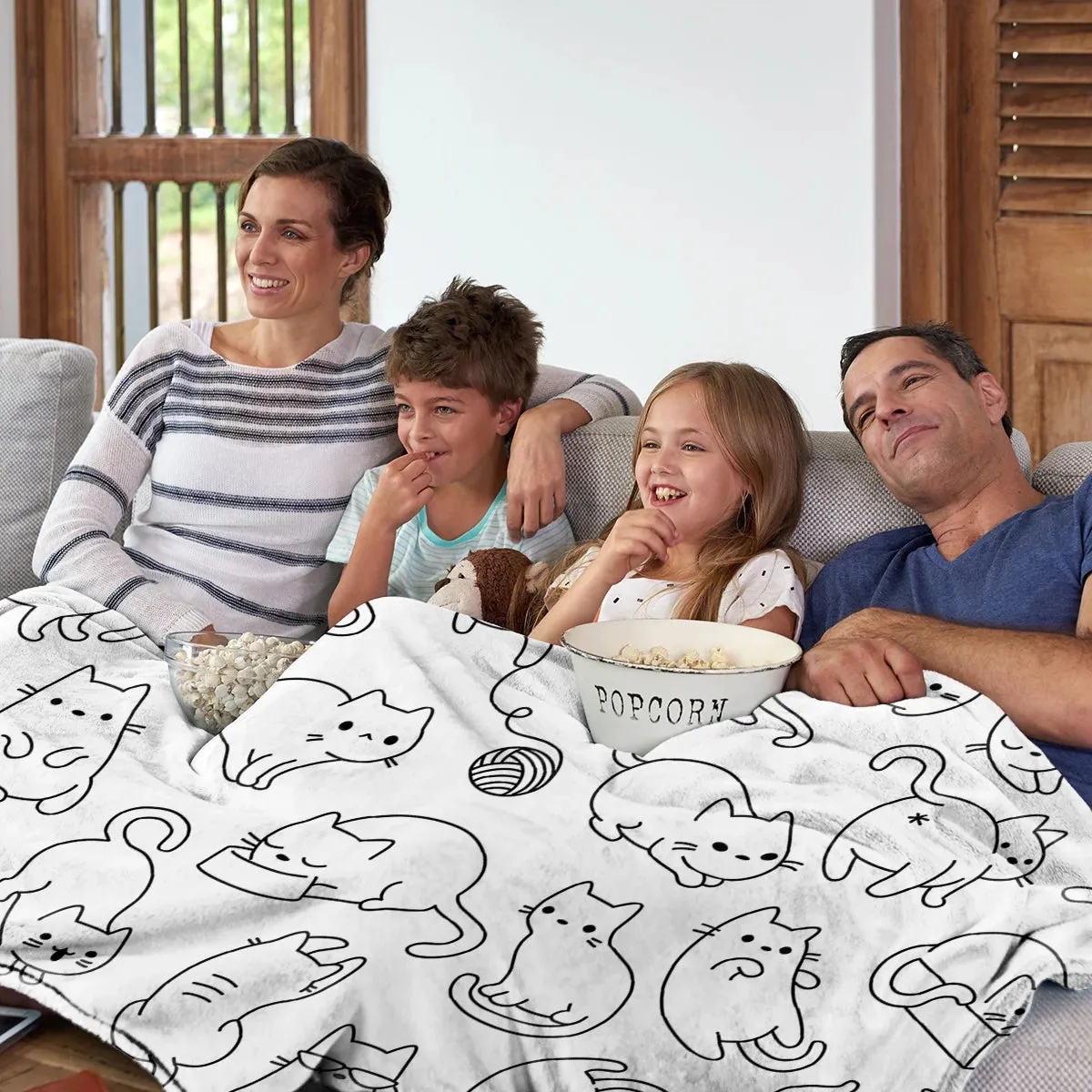 Cat Blankets for Cat Lovers Black and White Cat Print Blanket for Girls Women Soft Blanket for Bed Couch Sofa Chair