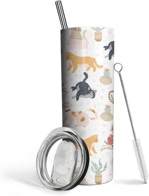 Cat Gifts Cat For Women Lover Gifts 20oz Tumbler With Lid And Straw Cats Mom Gift Insulated Stainless Steel Skinny Mug Water Bottle Travel Coffee Cup