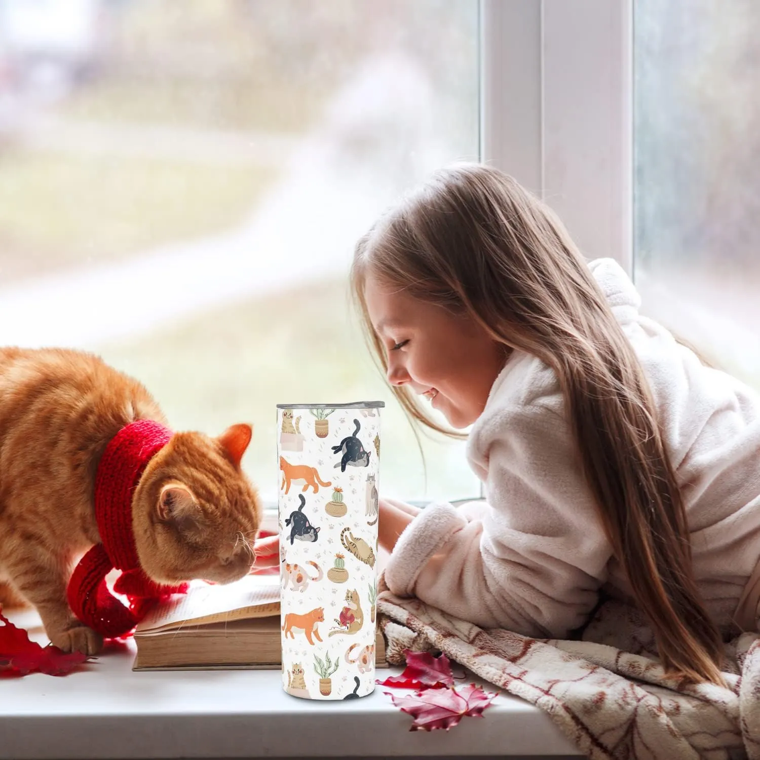 Cat Gifts Cat For Women Lover Gifts 20oz Tumbler With Lid And Straw Cats Mom Gift Insulated Stainless Steel Skinny Mug Water Bottle Travel Coffee Cup