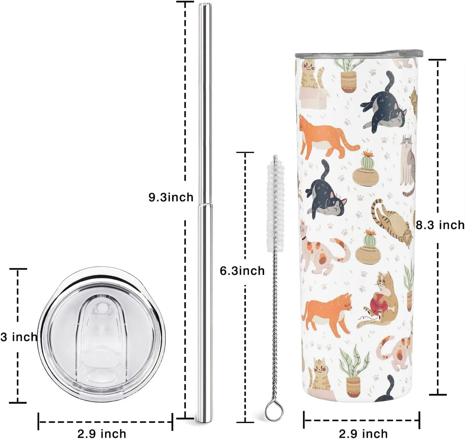 Cat Gifts Cat For Women Lover Gifts 20oz Tumbler With Lid And Straw Cats Mom Gift Insulated Stainless Steel Skinny Mug Water Bottle Travel Coffee Cup