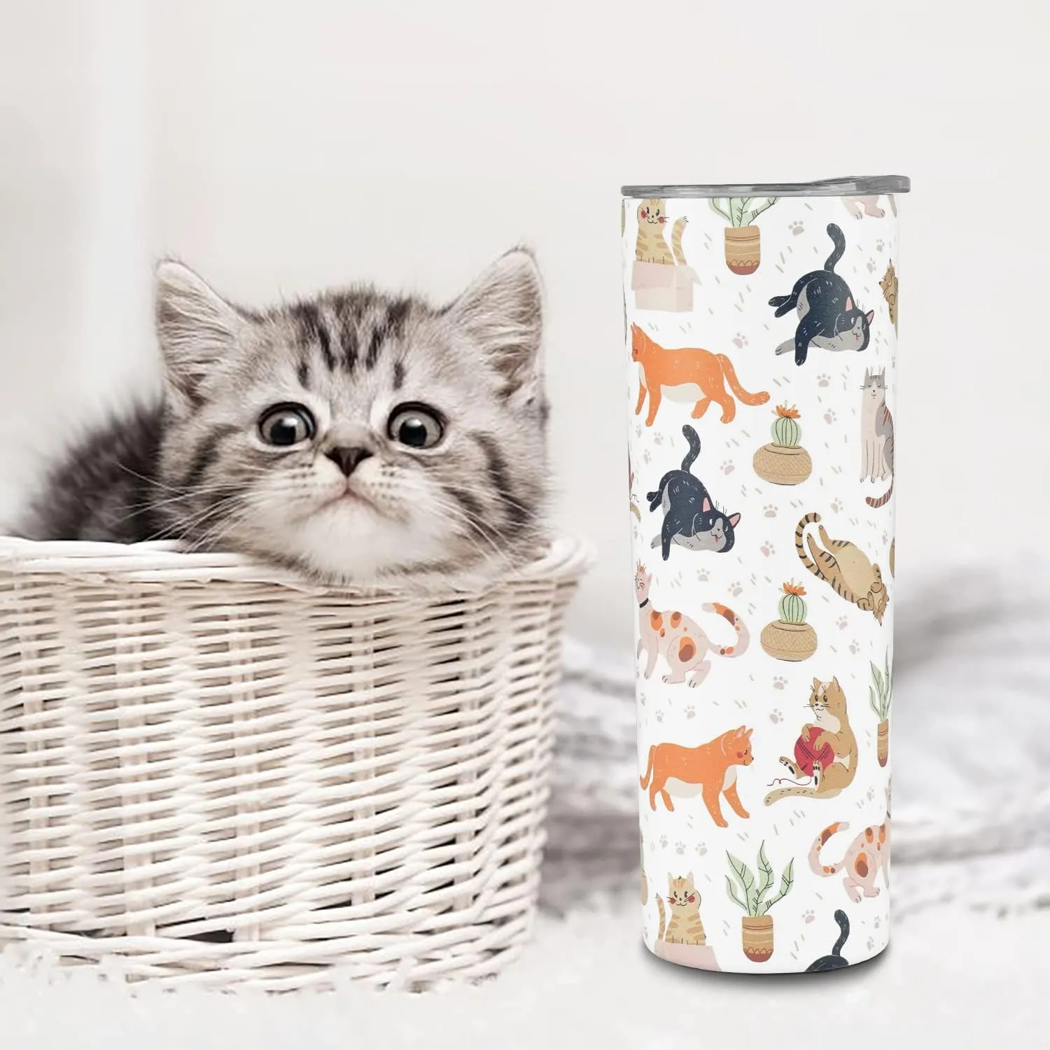 Cat Gifts Cat For Women Lover Gifts 20oz Tumbler With Lid And Straw Cats Mom Gift Insulated Stainless Steel Skinny Mug Water Bottle Travel Coffee Cup