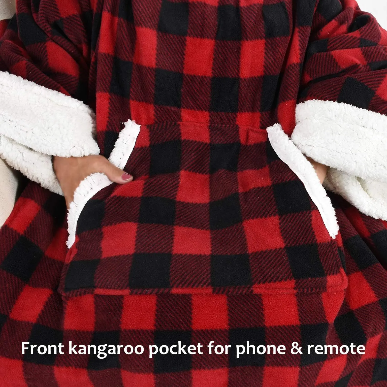 Catalonia Sherpa Wearable Blanket with Sleeves Arms,Super Soft Warm Comfy Large Fleece Plush Sleeved TV Throws Wrap Robe Blanket for Adult Women and Men,Buffalo Plaid Checkered
