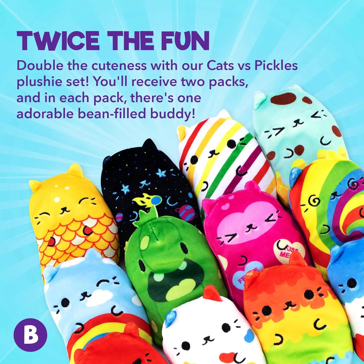 Cats vs Pickles 2pk Mystery Bags Blue Wave ABC Bean Filled Plushies | Stocking Stuffers | Blind Bags for Girls and for Boys | Surprise Bean Collectibles | Mystery Bag Toys for Kids & Adults | 2-pack