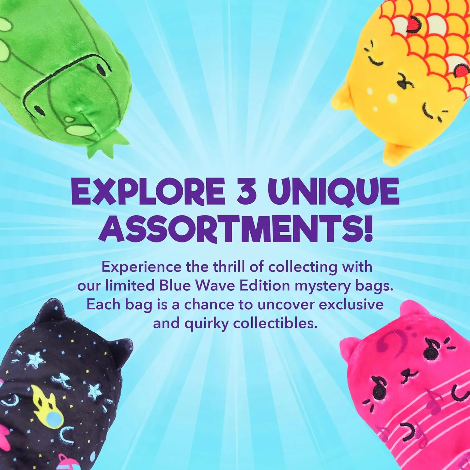 Cats vs Pickles 2pk Mystery Bags Blue Wave ABC Bean Filled Plushies | Stocking Stuffers | Blind Bags for Girls and for Boys | Surprise Bean Collectibles | Mystery Bag Toys for Kids & Adults | 2-pack