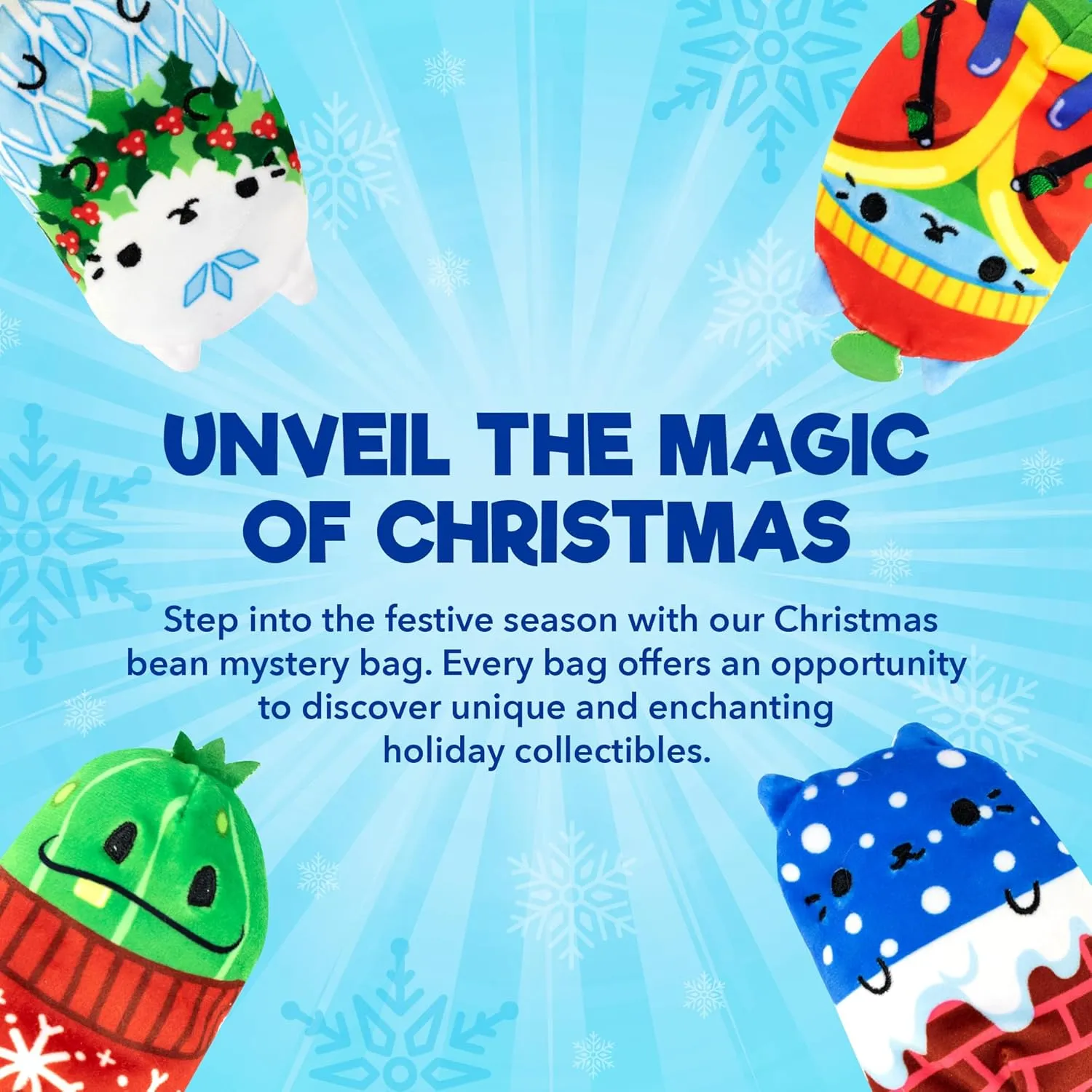 Cats vs Pickles 6 Pack Christmas Bean Mystery Bags - 4 Inch Bean Filled Plushies - Stocking Stuffers - Blind Bags for Girls and Boys - Surprise Collectibles - Mystery Bag for Kids & Adults - 6 Pack
