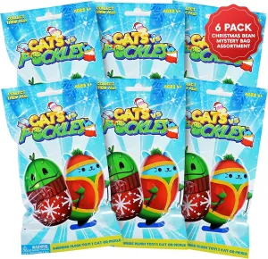 Cats vs Pickles 6 Pack Christmas Bean Mystery Bags - 4 Inch Bean Filled Plushies - Stocking Stuffers - Blind Bags for Girls and Boys - Surprise Collectibles - Mystery Bag for Kids & Adults - 6 Pack