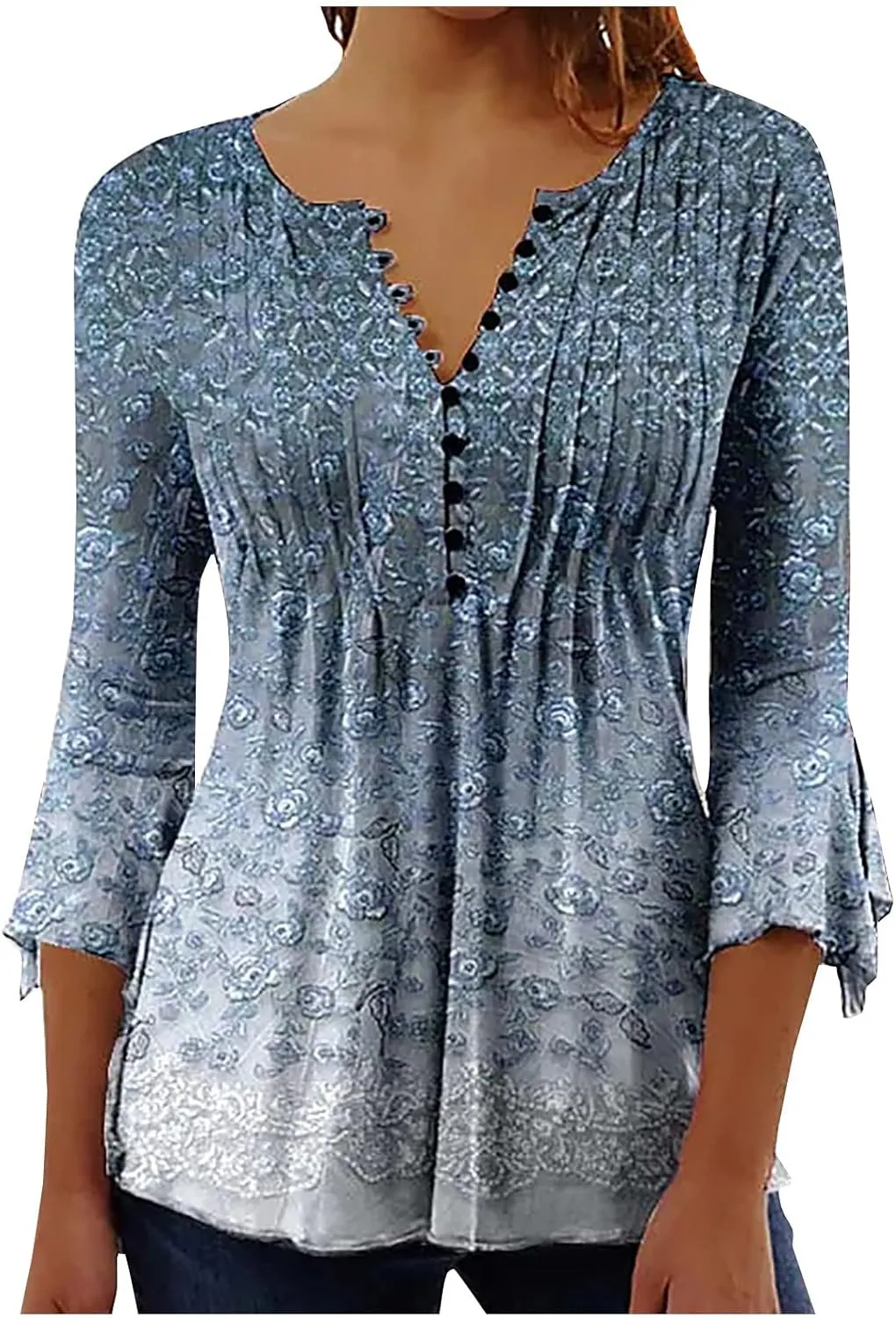 Ceboyel Womens Elbow Sleeve Henley Shirt Button Up Tunic Tops Short Sleeve Dressy Casual Tee T-Shirt Ladies Spring Blouses