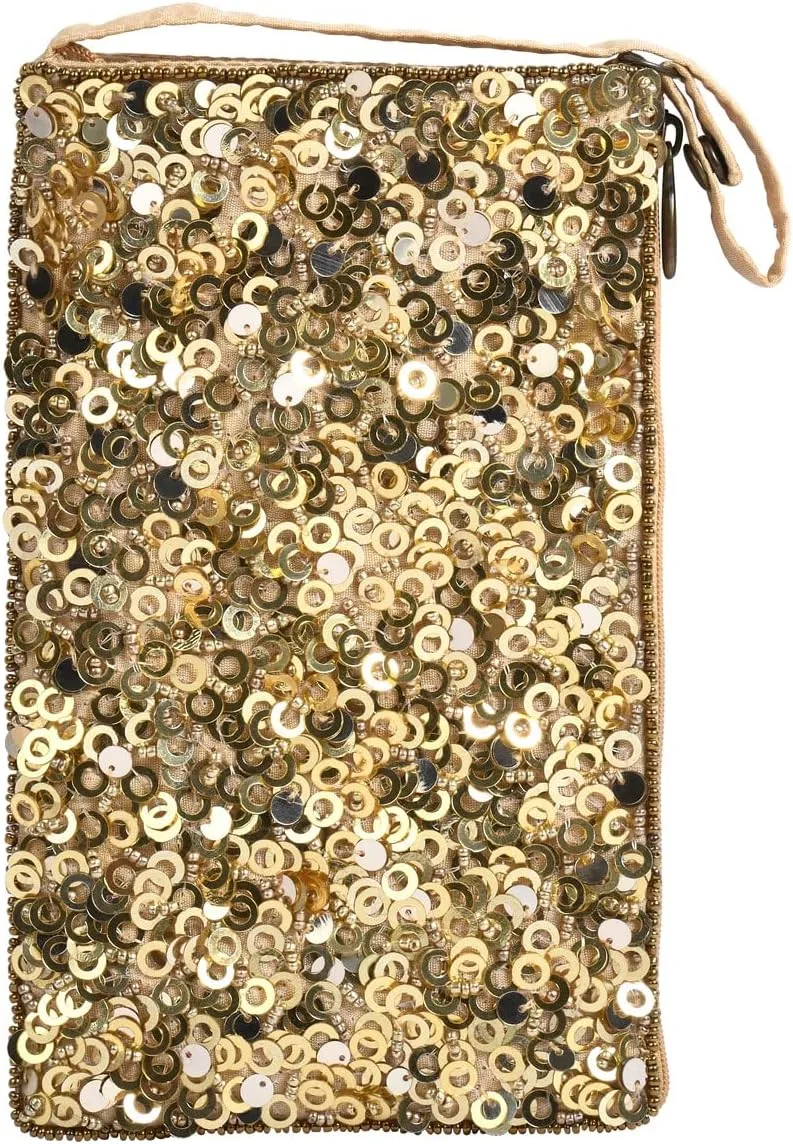 Celebration Club Bag Sequin Beaded Evening Phone Crossbody, Gold