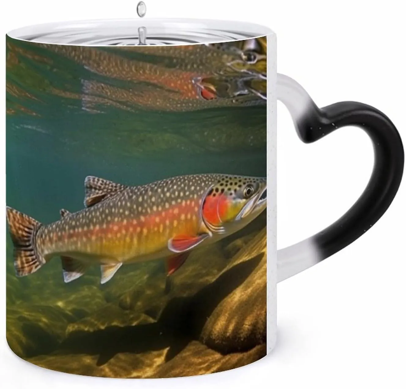 Ceramic Coffee Mugs, 11 Oz Heat Changing Mug, Personalized Brook Trout Fly Fishing Novelty Color Changing Coffee Mug Cup with Ear Design Handle Cool Magic Mugs for Hot Drinks