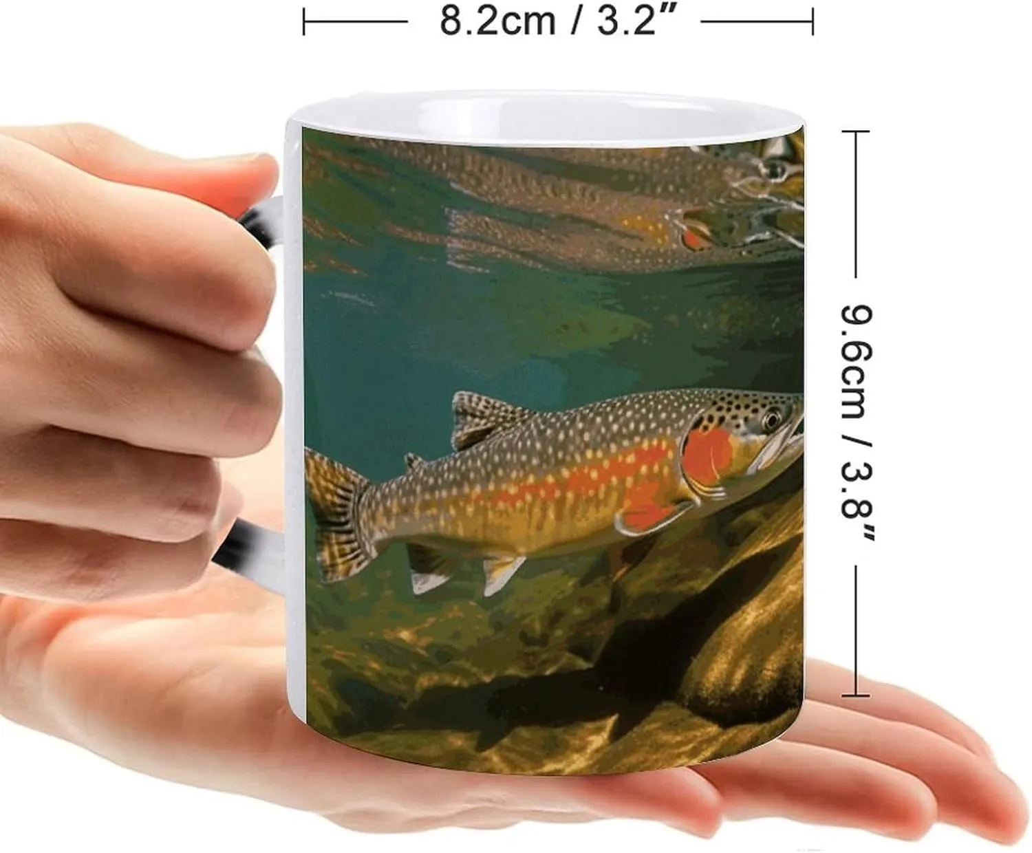 Ceramic Coffee Mugs, 11 Oz Heat Changing Mug, Personalized Brook Trout Fly Fishing Novelty Color Changing Coffee Mug Cup with Ear Design Handle Cool Magic Mugs for Hot Drinks