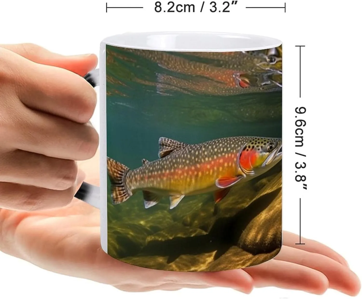 Ceramic Coffee Mugs, 11 Oz Heat Changing Mug, Personalized Brook Trout Fly Fishing Novelty Color Changing Coffee Mug Cup with Ear Design Handle Cool Magic Mugs for Hot Drinks