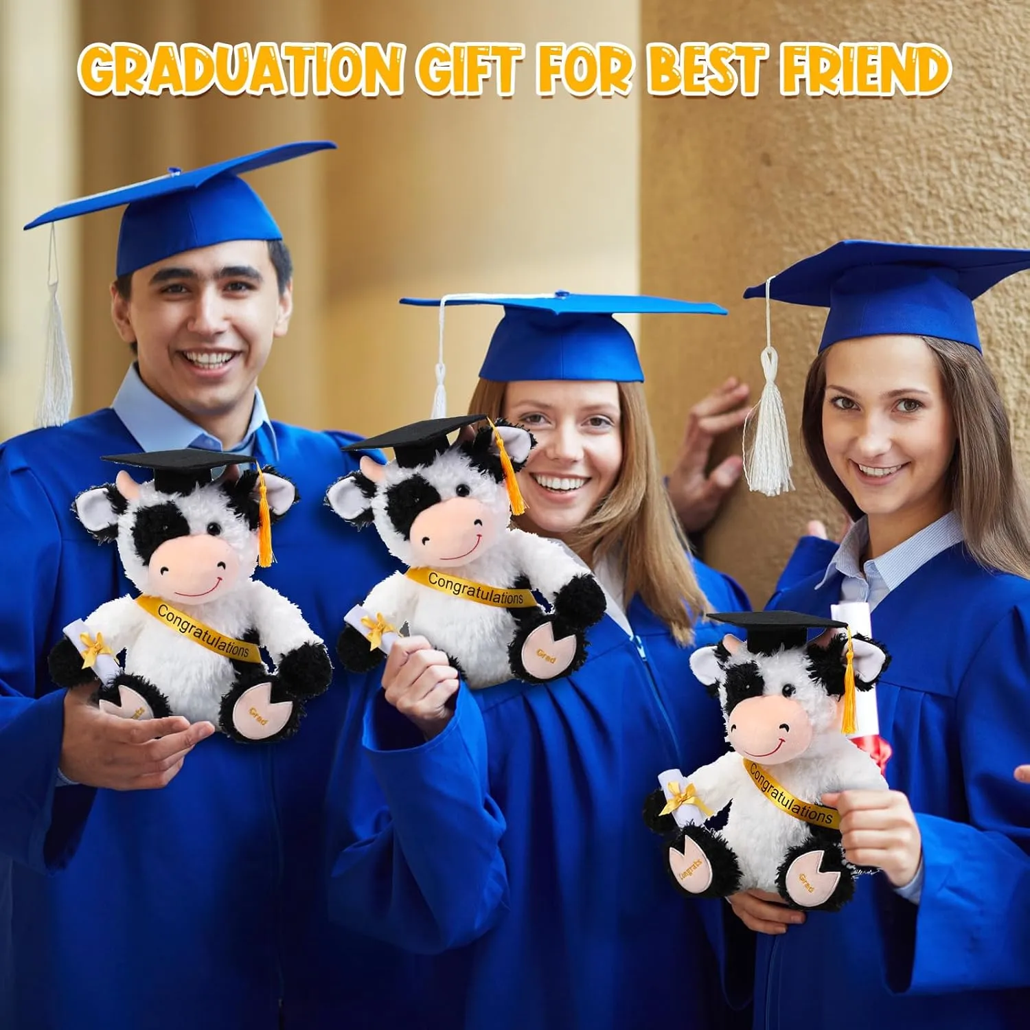 Chalyna 10 Inch 2025 Graduation Season Cow Stuffed Animal Plush with Diploma Tassel Graduation Hat Embroidered Blessings Preschool Kindergarten Gift for Student, Friends, Relatives, Kids