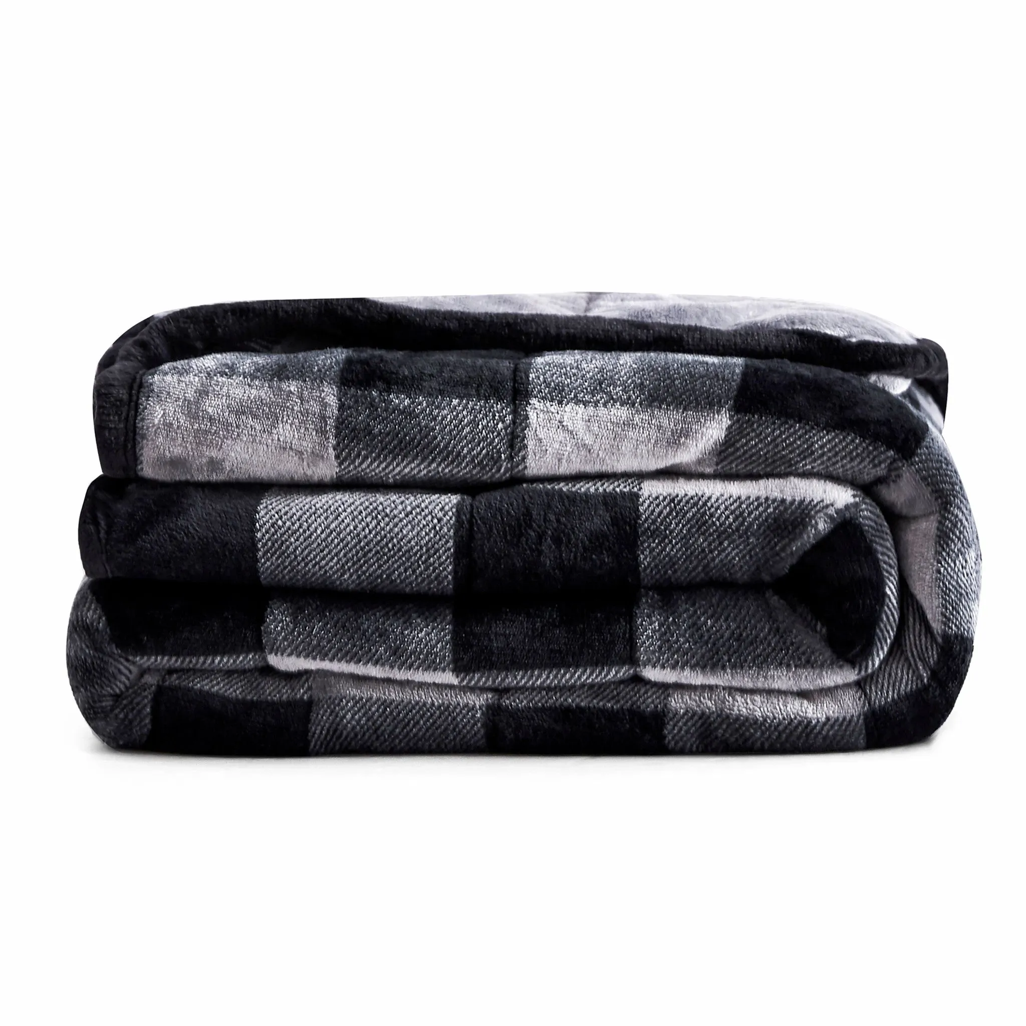 Charcoal Plaid Weighted Velvet and Velvet Throw Blanket
