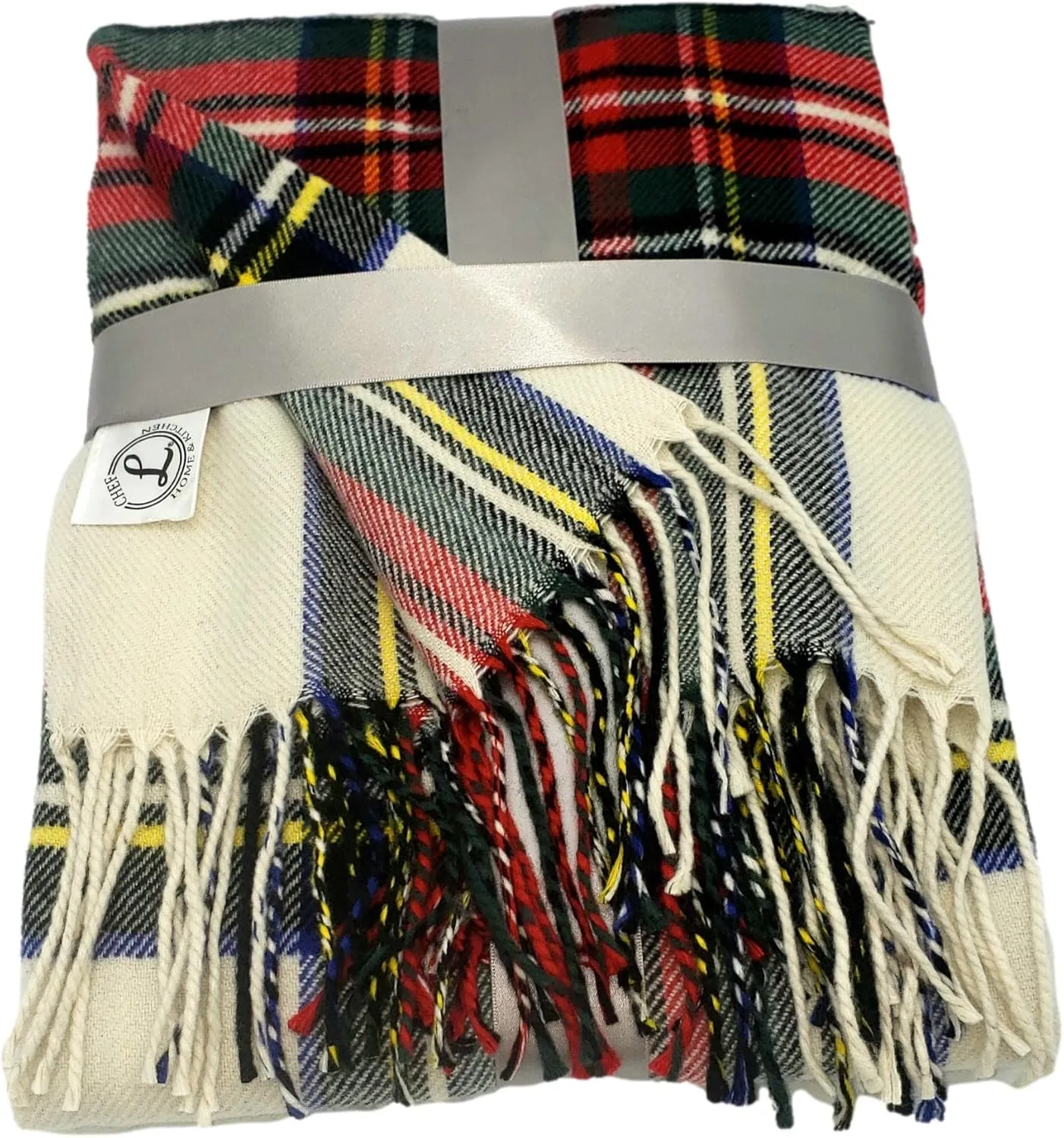 CHEF L HOME & KITCHEN Lightwight Throw Red/Ivory Plaid with Tassels/Fringe- 60" x 50"