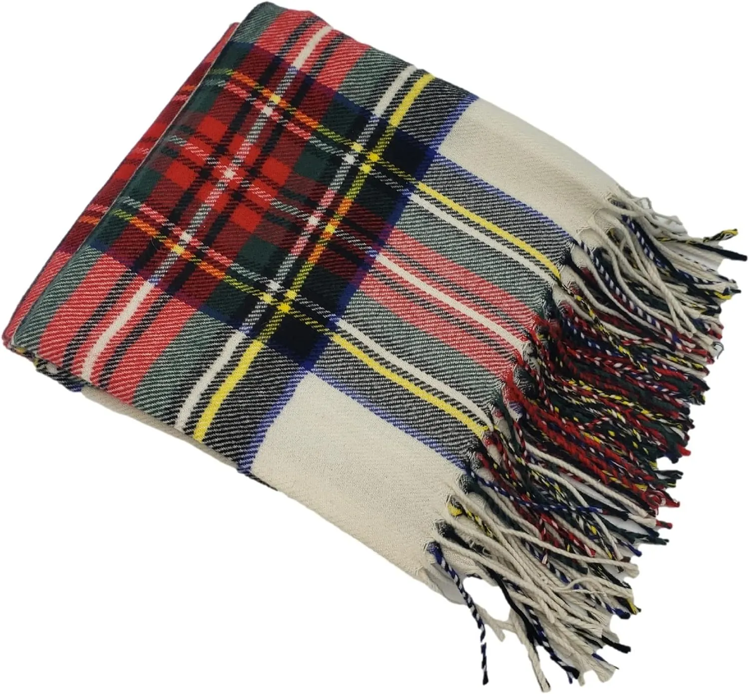 CHEF L HOME & KITCHEN Lightwight Throw Red/Ivory Plaid with Tassels/Fringe- 60" x 50"