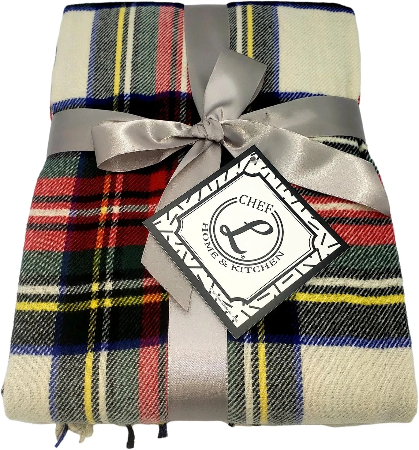 CHEF L HOME & KITCHEN Lightwight Throw Red/Ivory Plaid with Tassels/Fringe- 60" x 50"