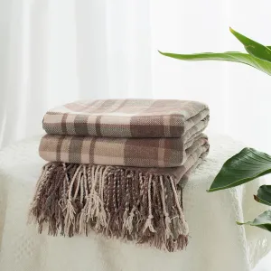 Chenille Plaid Throw Blanket for Couch with Tassels,50"X60" Soft Lightweight Knitted Boho Decorative Blankets for Bed and Sofa,Coffee