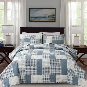 CHESITY 3 Piece Plaid Quilt Set Queen Size Country Patchwork Bedding Quilt Lightweight Reversible Bedspread Coverlet with Sham Soft All Season Bed Coverlet Set, 1 Quilt 2 Pillow Shams