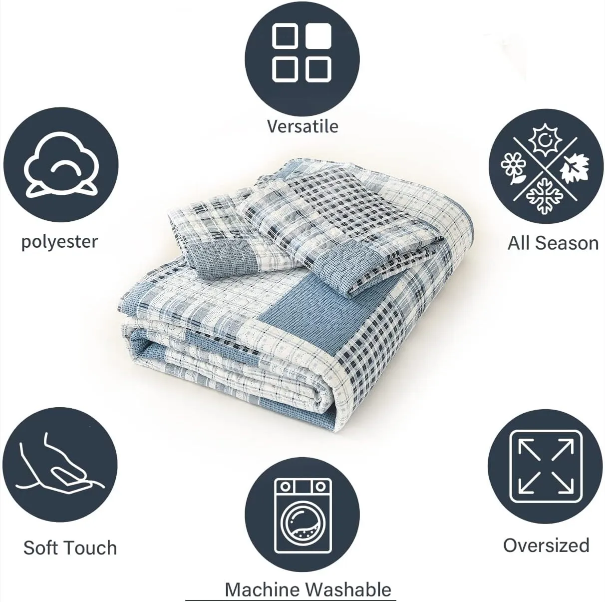 CHESITY 3 Piece Plaid Quilt Set Queen Size Country Patchwork Bedding Quilt Lightweight Reversible Bedspread Coverlet with Sham Soft All Season Bed Coverlet Set, 1 Quilt 2 Pillow Shams