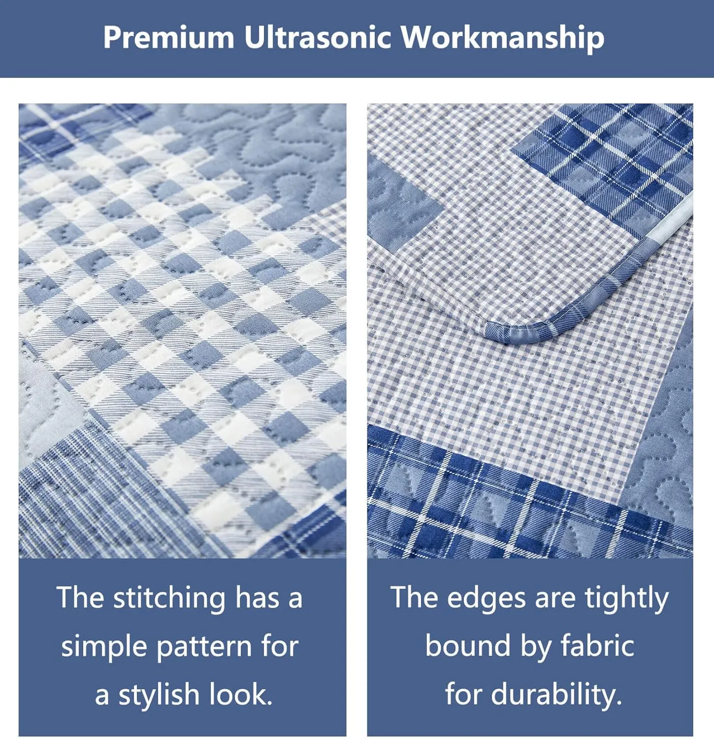 CHESITY Plaid Quilt Set Twin Size 3-Piece Navy Blue Plaid Bedding Sets Reversible Lightweight Stripe Quilt Grid Coverlet Bedspread Patchwork Soft Quilt for Bed (68" x 86")