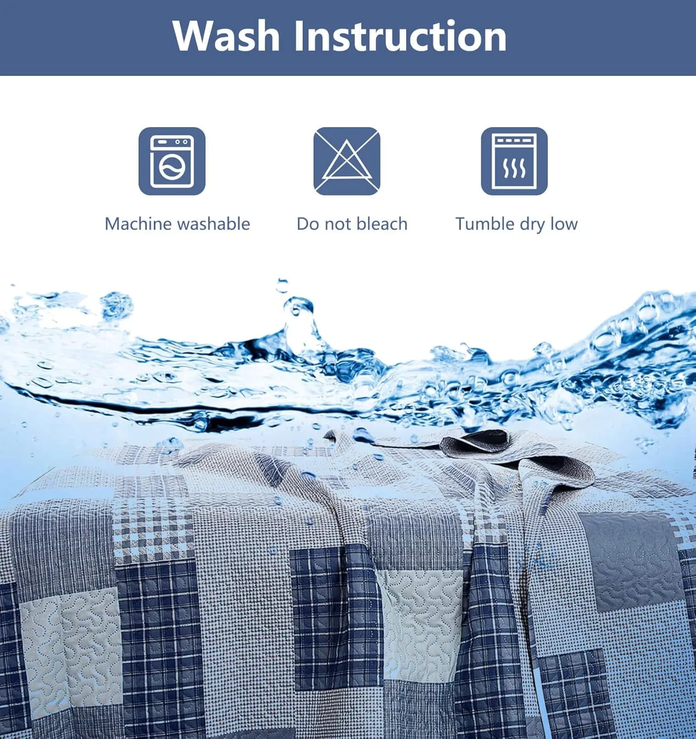 CHESITY Plaid Quilt Set Twin Size 3-Piece Navy Blue Plaid Bedding Sets Reversible Lightweight Stripe Quilt Grid Coverlet Bedspread Patchwork Soft Quilt for Bed (68" x 86")