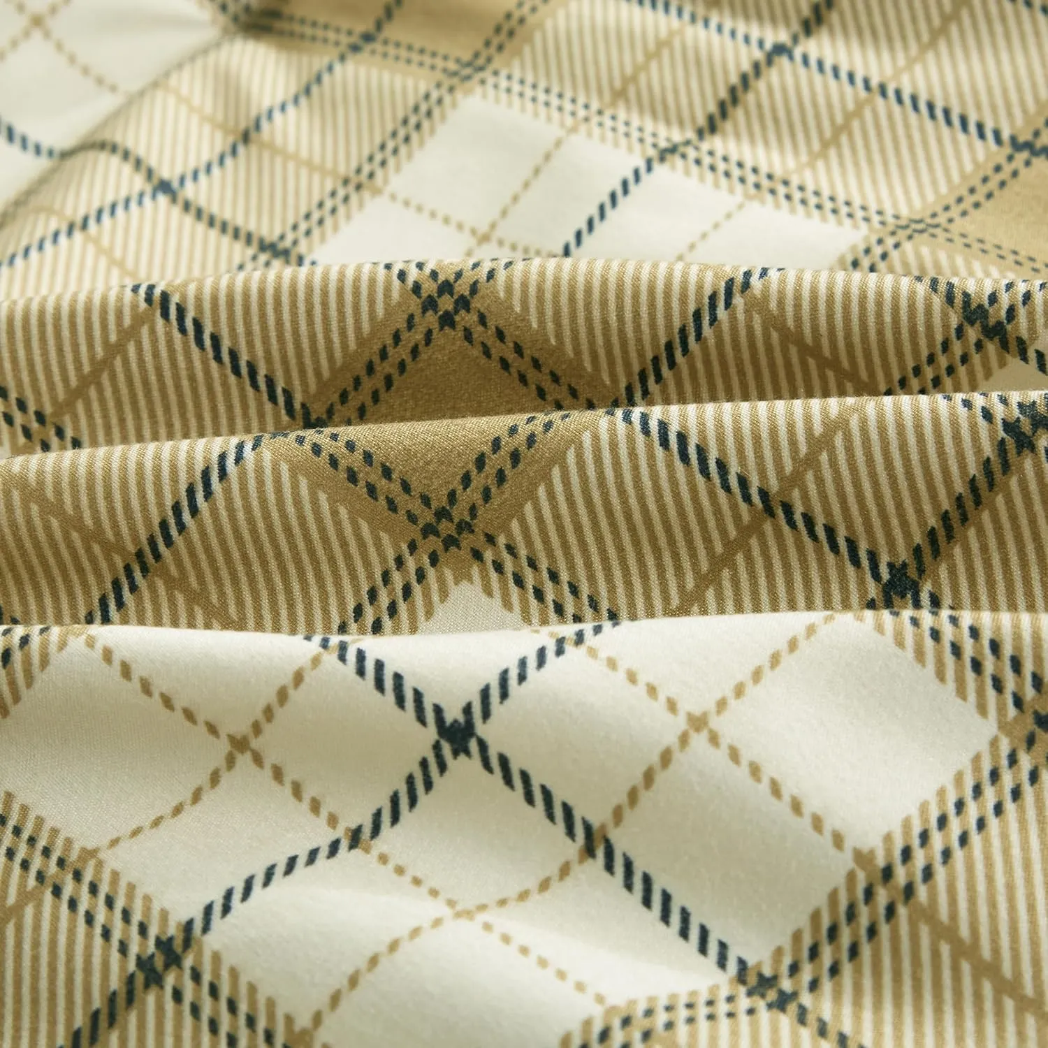 Chezmoi Collection 2-Piece Plaid Comforter Set Twin Size - Tan Beige Blue Plaid Stripe Printed Microfiber Bedding Lightweight Breathable Blanket for All Season