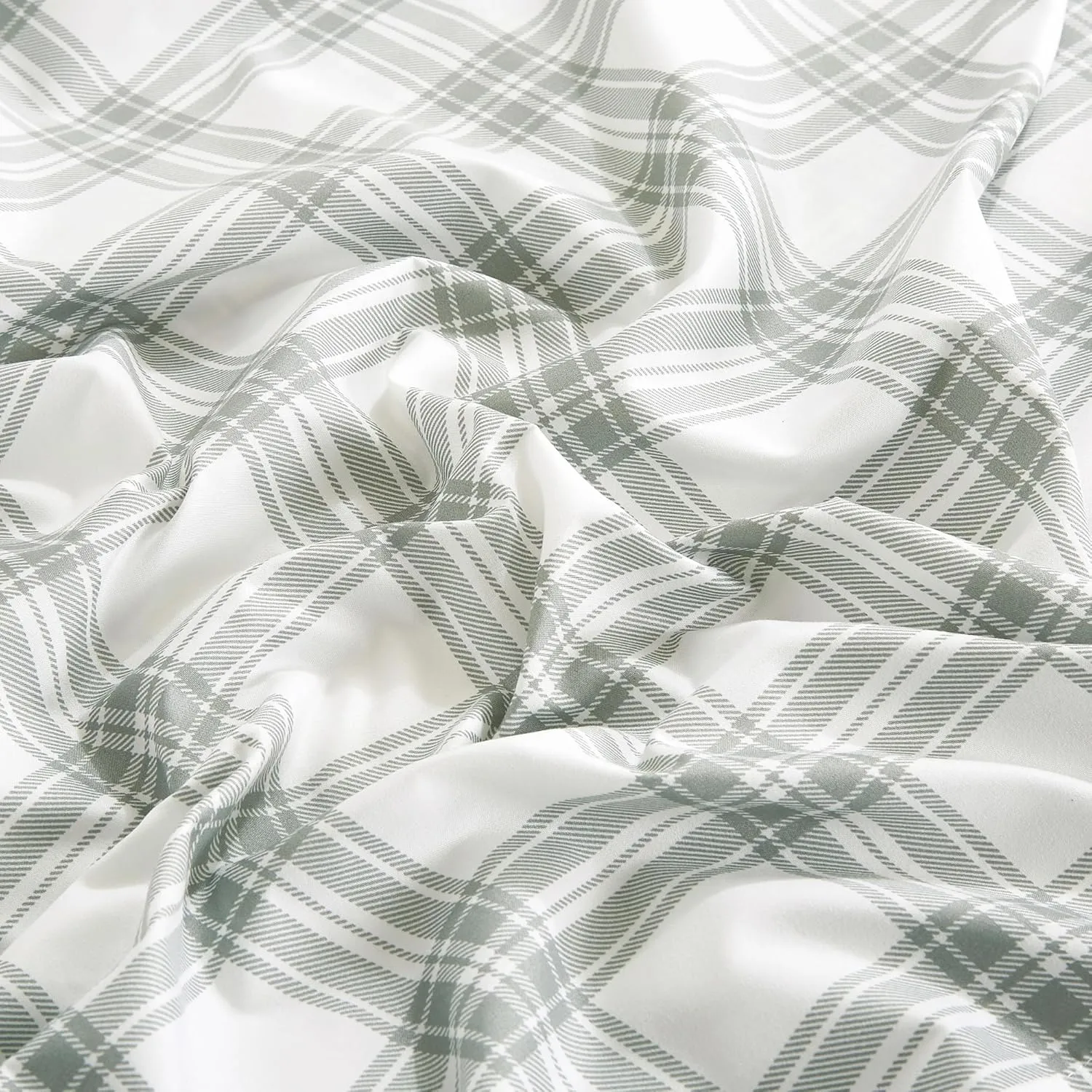 Chezmoi Collection 3-Piece Plaid Comforter Set Queen Size - Gray White Plaid Stripe Printed Microfiber Bedding Lightweight Breathable Blanket for All Season