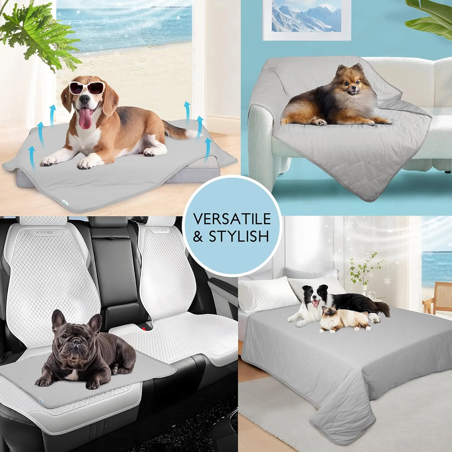 Chicute Cooling Dog Blanket for Sofa - 50x60 Waterproof Pet Blankets for Dog Bed Cover, Slip-Resistant Throw Blanket for Couch Protector, Washable Furniture Cover for Dogs, Cats, Grey