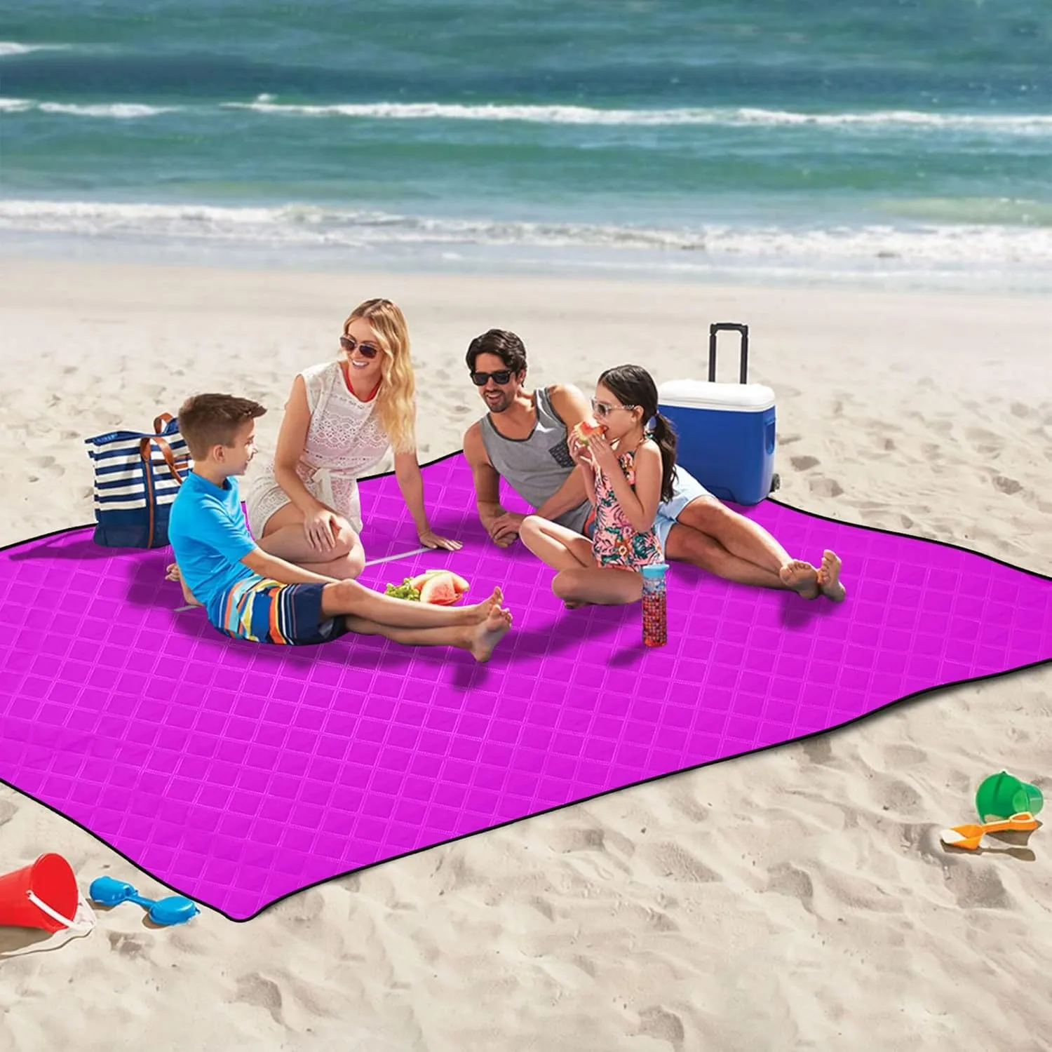 CHIFIGNO Magenta Fuchsia Cute Picnic Mat Foldable Beach Mat Sand Free Waterproof Outdoor Camping Grass Mat 80" x 60"