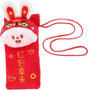 Chinese Style Red Envelope Crossbody Bag Embroidered Rabbit Design for Year Spring Festival Money Packets for Cash and Wishes