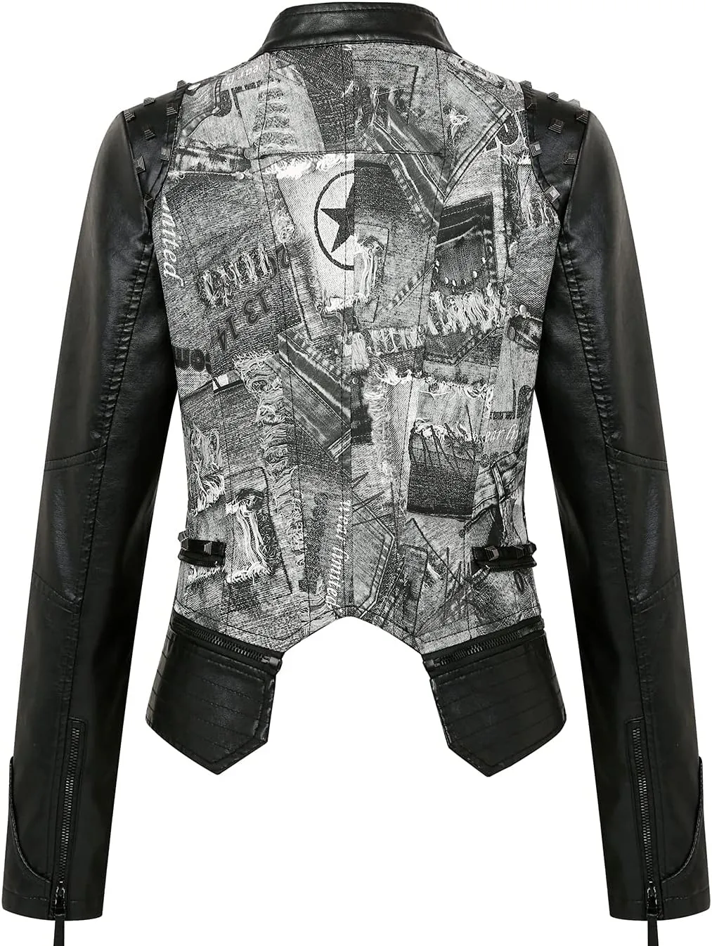 chouyatou Women's Fashion Snake Pattern Print Studded Moto Pu Leather Biker Jacket