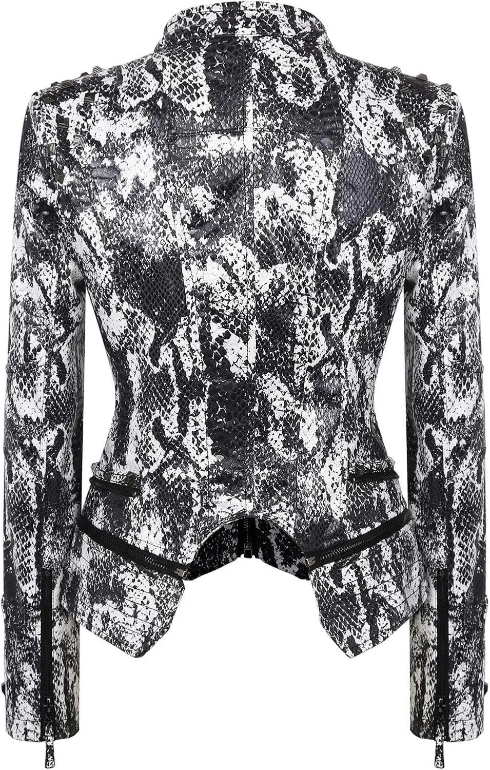 chouyatou Women's Fashion Snake Pattern Print Studded Moto Pu Leather Biker Jacket