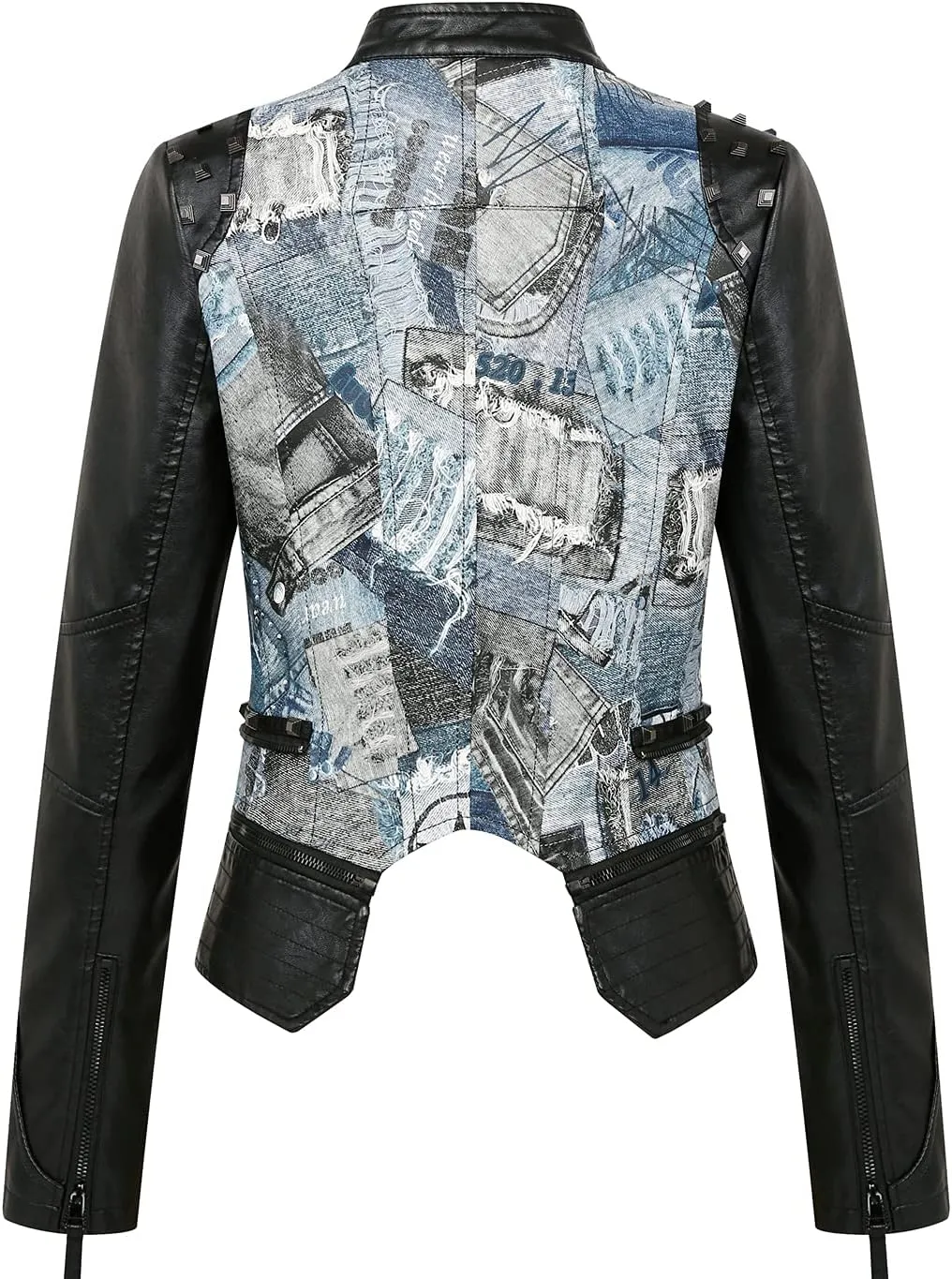 chouyatou Women's Fashion Snake Pattern Print Studded Moto Pu Leather Biker Jacket