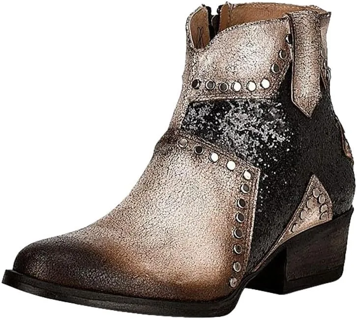 Circle G Women's Star Studded Ankle Boot Round Toe - Q5183 8 1/2 M US White