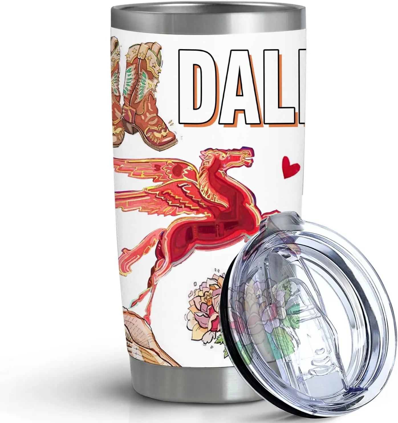 City Travel Cup for City Lover,Double Wall Vacuum Insulated Stainless Steel Tumbler 20oz (Dallas, 20 oz)