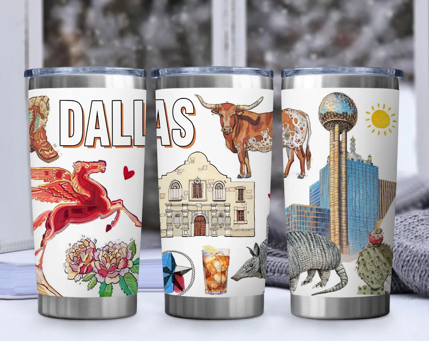 City Travel Cup for City Lover,Double Wall Vacuum Insulated Stainless Steel Tumbler 20oz (Dallas, 20 oz)