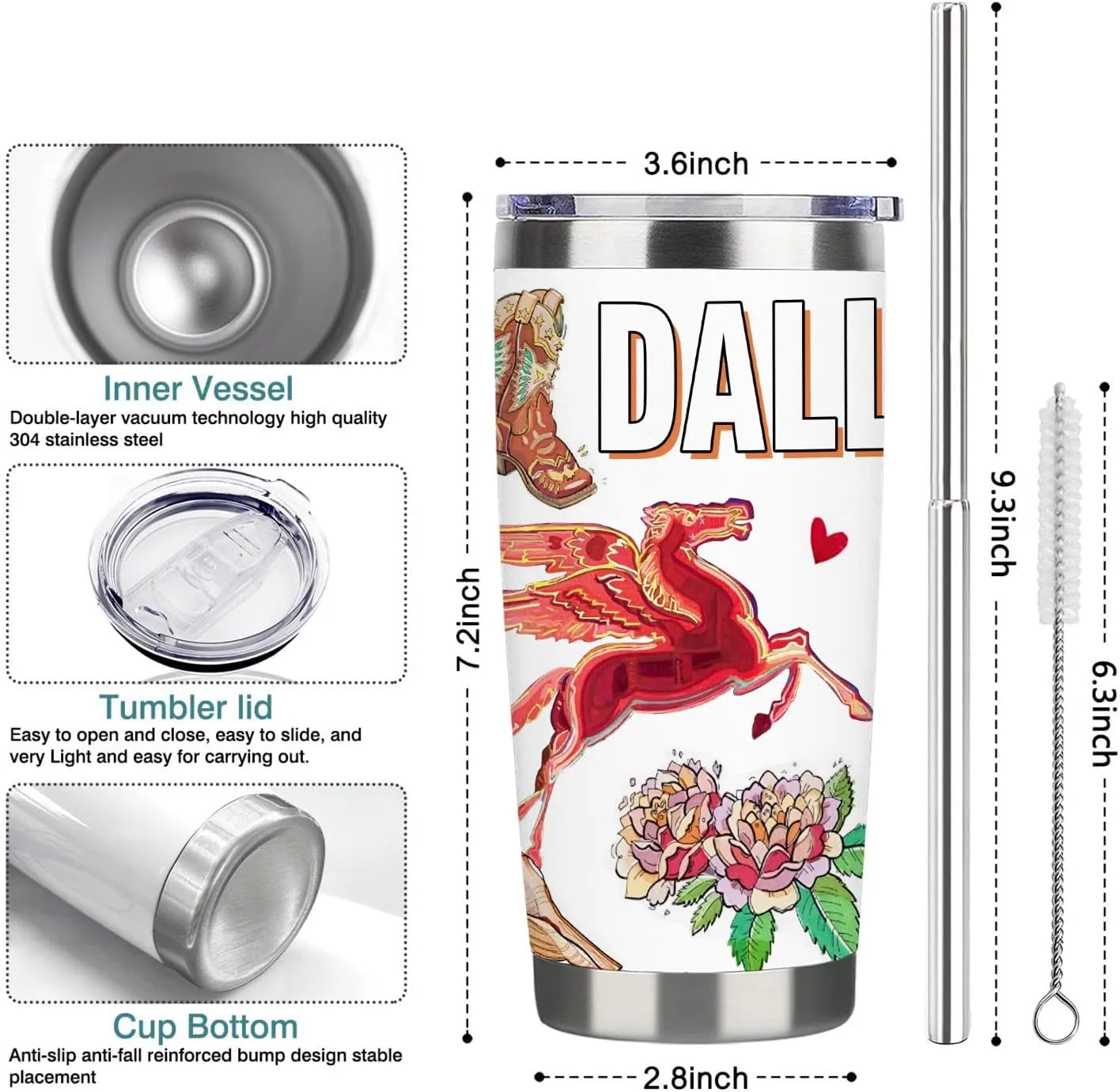 City Travel Cup for City Lover,Double Wall Vacuum Insulated Stainless Steel Tumbler 20oz (Dallas, 20 oz)