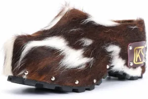 CKS Handmade Luxury Studded Platform Clogs with Natural Calf Hair, Leather Lining, Memory Foam Arch Support, Slip-On Rubber Outsole, Wide Fit for All-Day Comfort