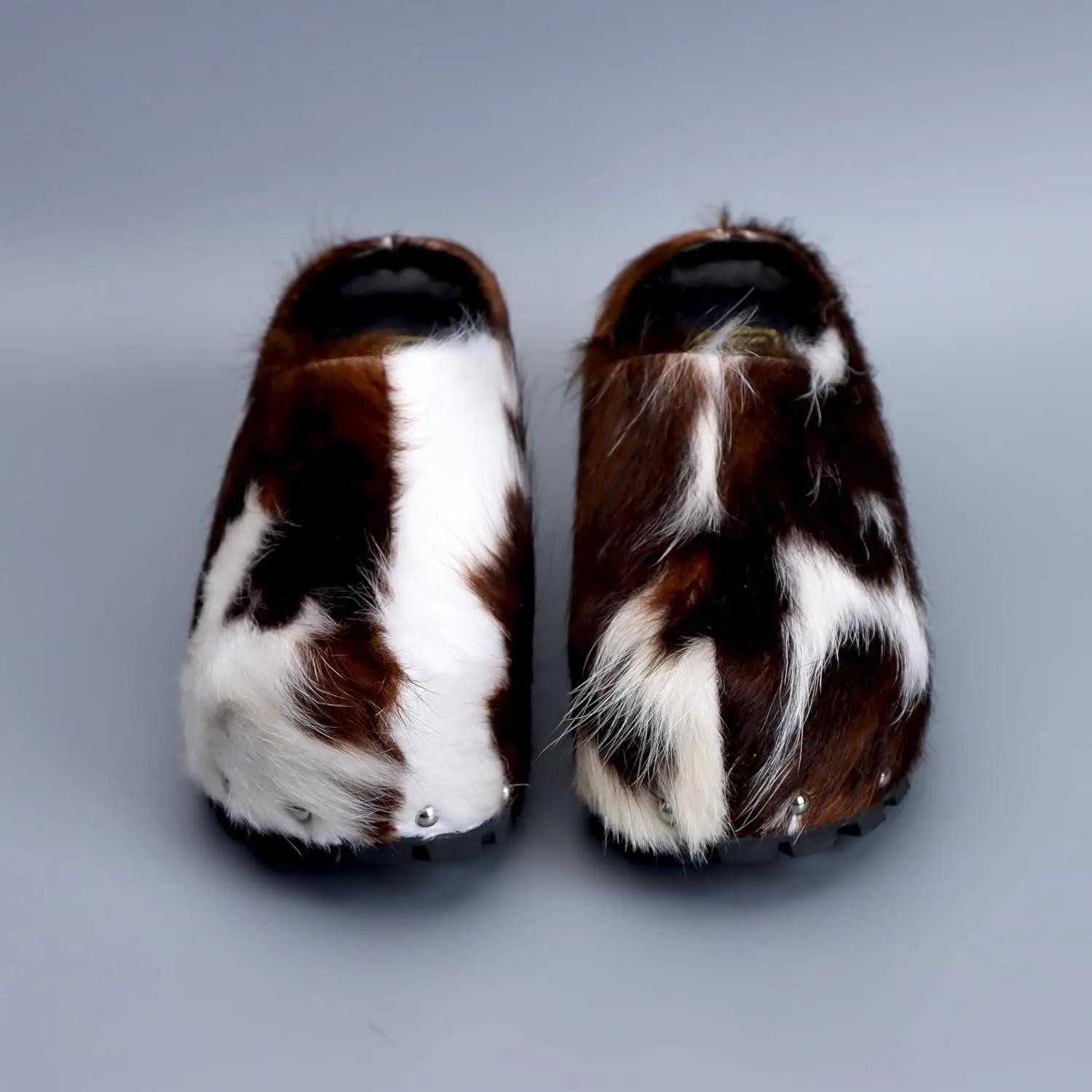 CKS Handmade Luxury Studded Platform Clogs with Natural Calf Hair, Leather Lining, Memory Foam Arch Support, Slip-On Rubber Outsole, Wide Fit for All-Day Comfort