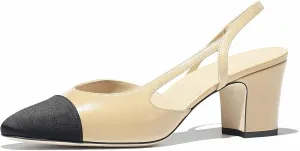 CKSNDLF Women Slingback Pumps Chunky High Heels Splicing Round Toe Comfortable Casual Wedding Shoes for Women Dress Shoes