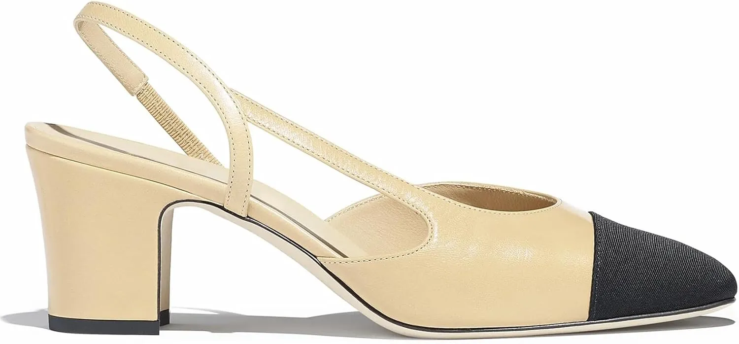 CKSNDLF Women Slingback Pumps Chunky High Heels Splicing Round Toe Comfortable Casual Wedding Shoes for Women Dress Shoes