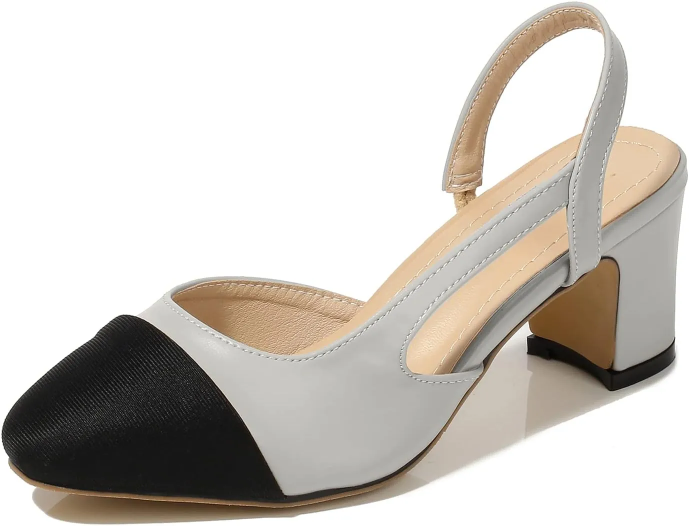 CKSNDLF Women Slingback Pumps Chunky High Heels Splicing Round Toe Comfortable Casual Wedding Shoes for Women Dress Shoes