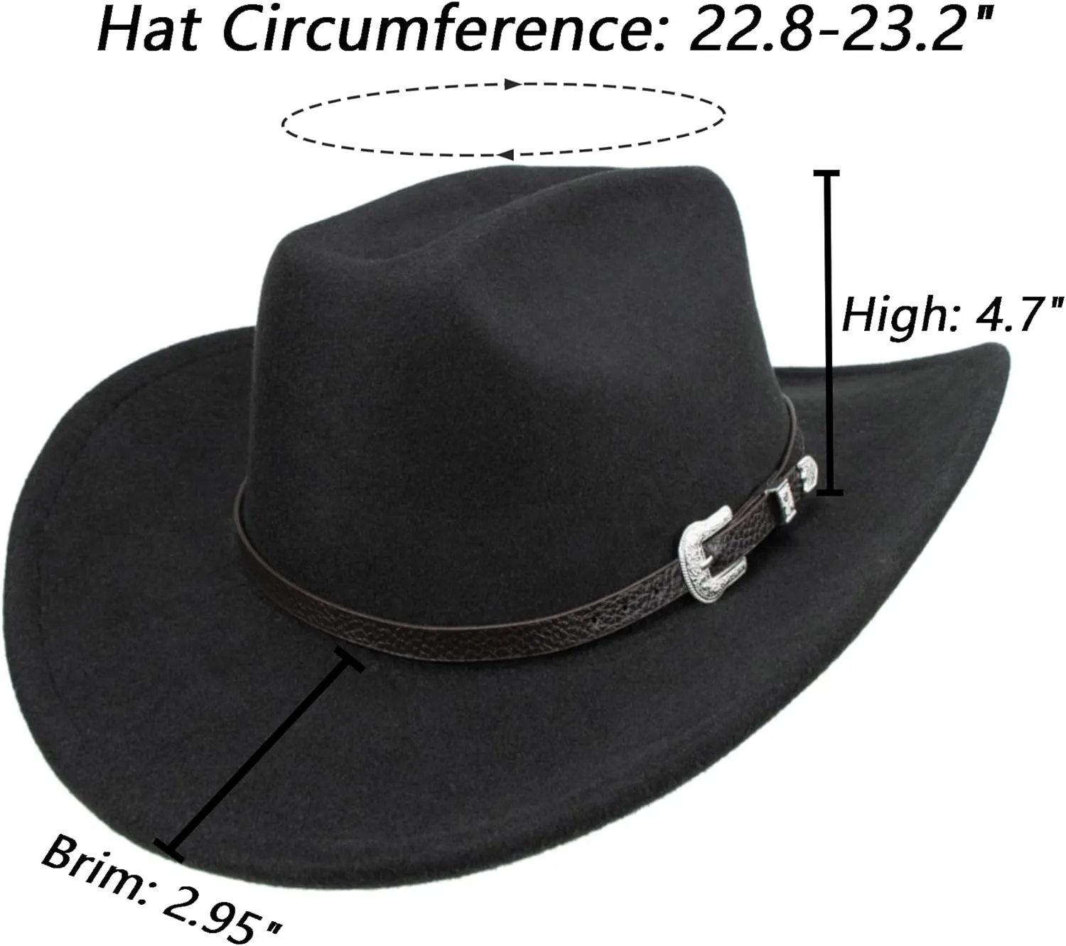 Classic Western-Cowboy-Hat Men Womens Wide Brim Cowgirl Hats Felt Fedora hat (S-M)