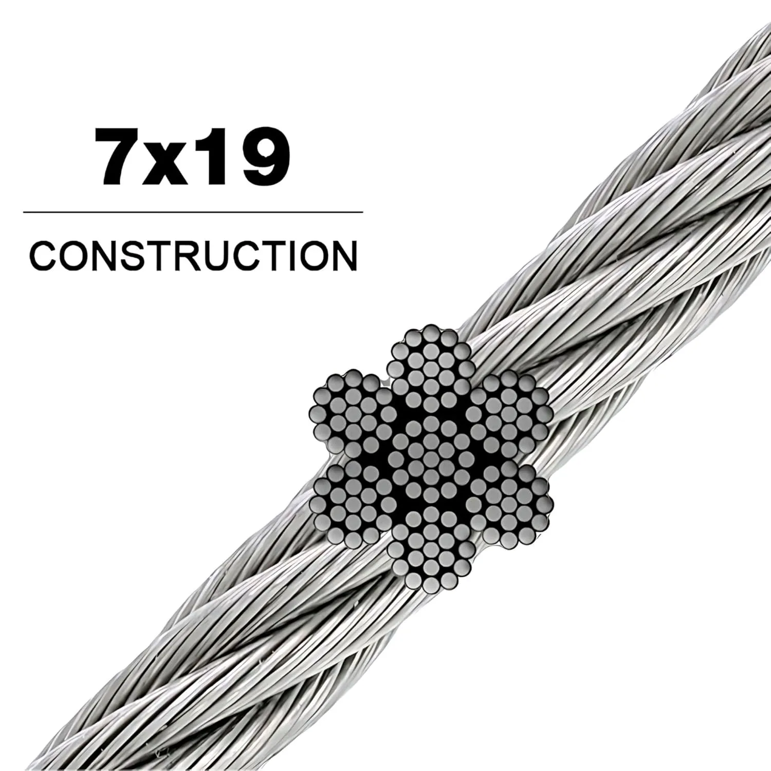 Clear Vinyl Coated Wire Rope 304 Stainless Steel Cable 3/16" Thru 1/4" 7x19-500 ft Reel for DIY Cable Decking Railing System, Marine Grade
