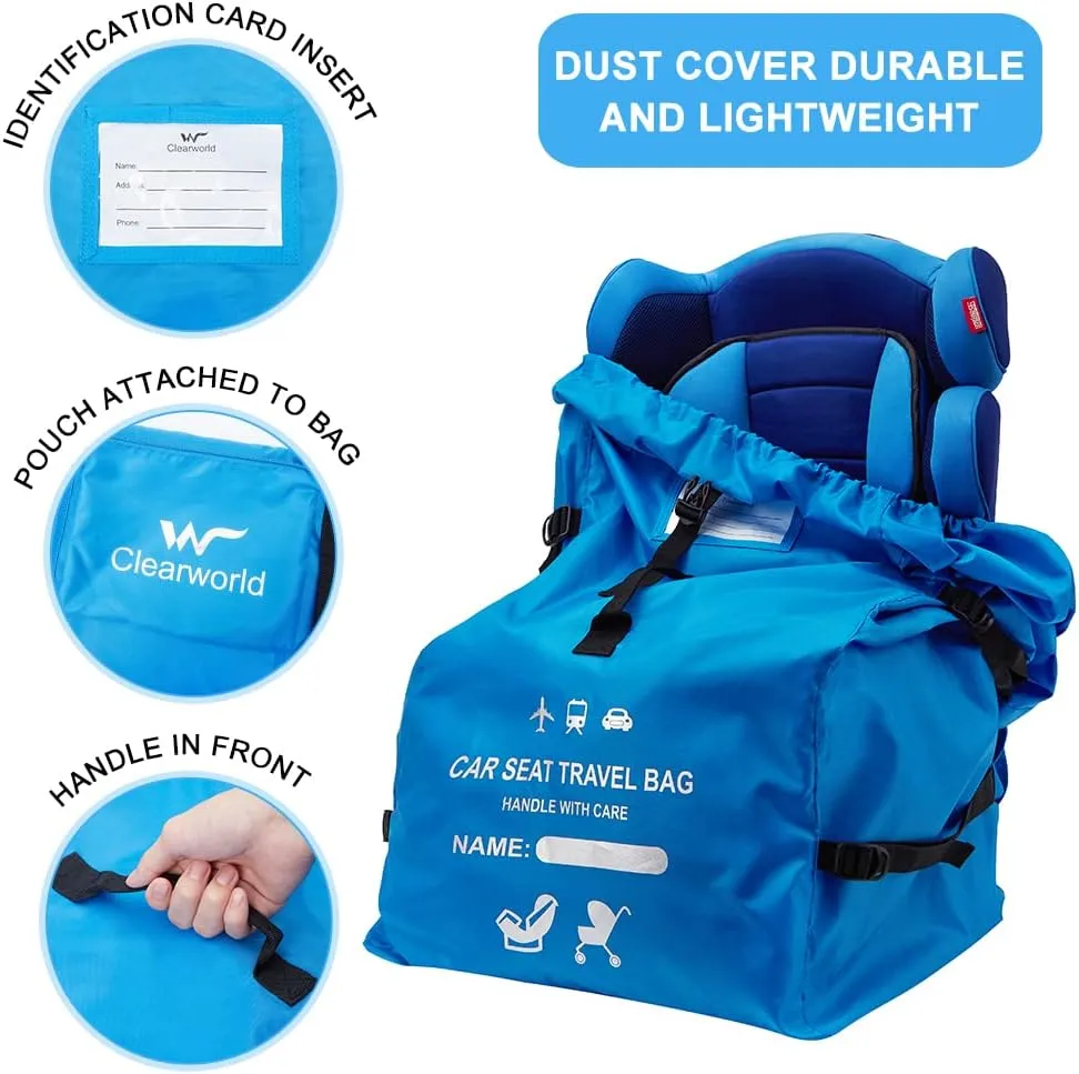 Clearworld Car Seat Travel Bag for Air Travel, Durable Gate Check Bag for Airport,Foldable Baby Stroller Travel Carry Bag, Fits Car Seats, Infant Carriers & Booster,Universal Size(Blue)