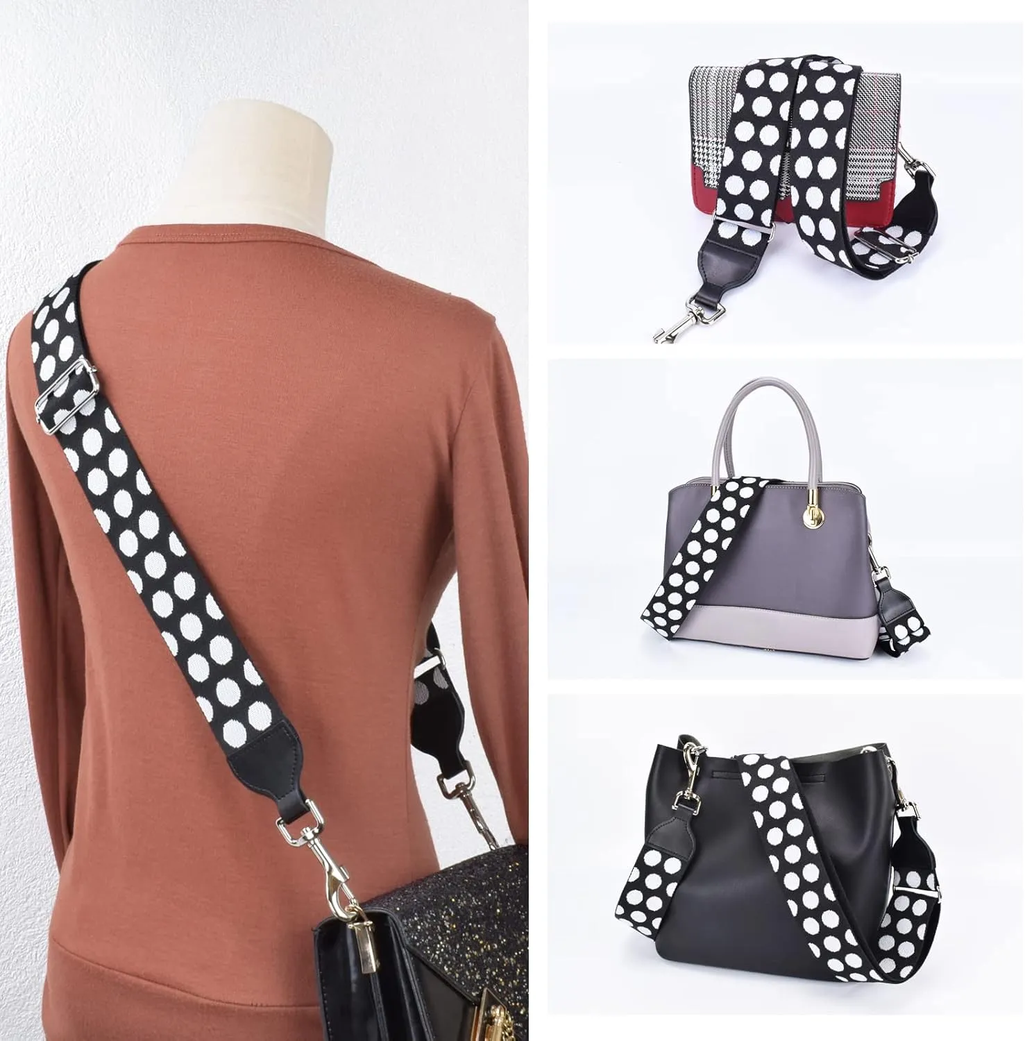 CLOUDMUSIC Handbag Strap Replacement Crossbody Strap Purse Strap With Silver Clips For Women Girls
