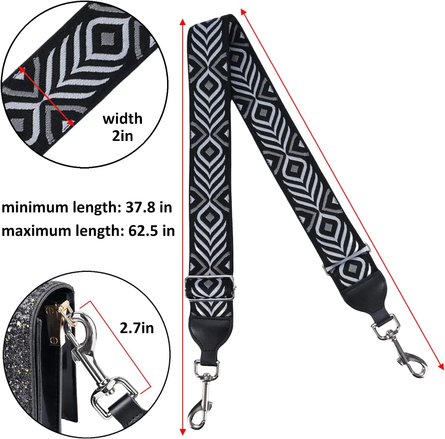CLOUDMUSIC Handbag Strap Replacement Crossbody Strap Purse Strap With Silver Clips For Women Girls