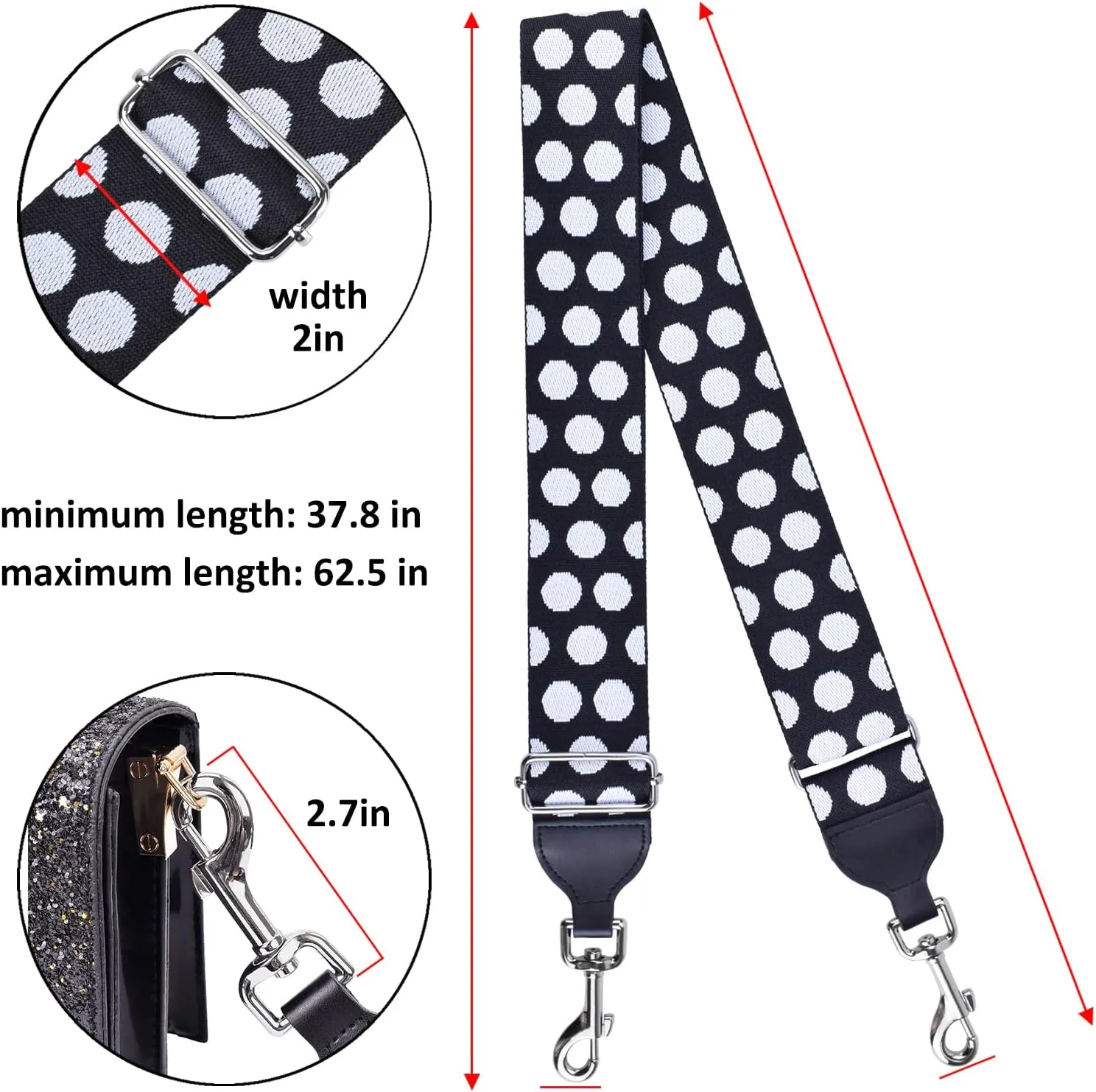CLOUDMUSIC Handbag Strap Replacement Crossbody Strap Purse Strap With Silver Clips For Women Girls
