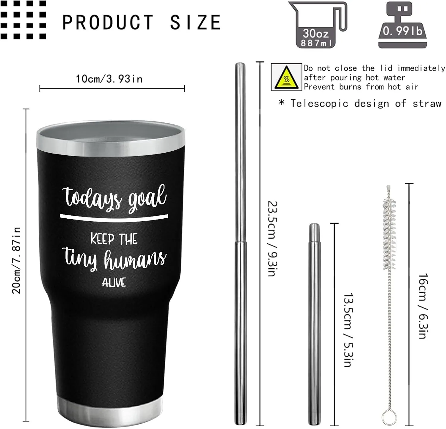 Coffee Tumbler Keep The Tiny Humans Alive Tumbler Insulated for Hot and Cold Tumbler with Lids and Straws Christmas Gift for Daughter for Outdoor