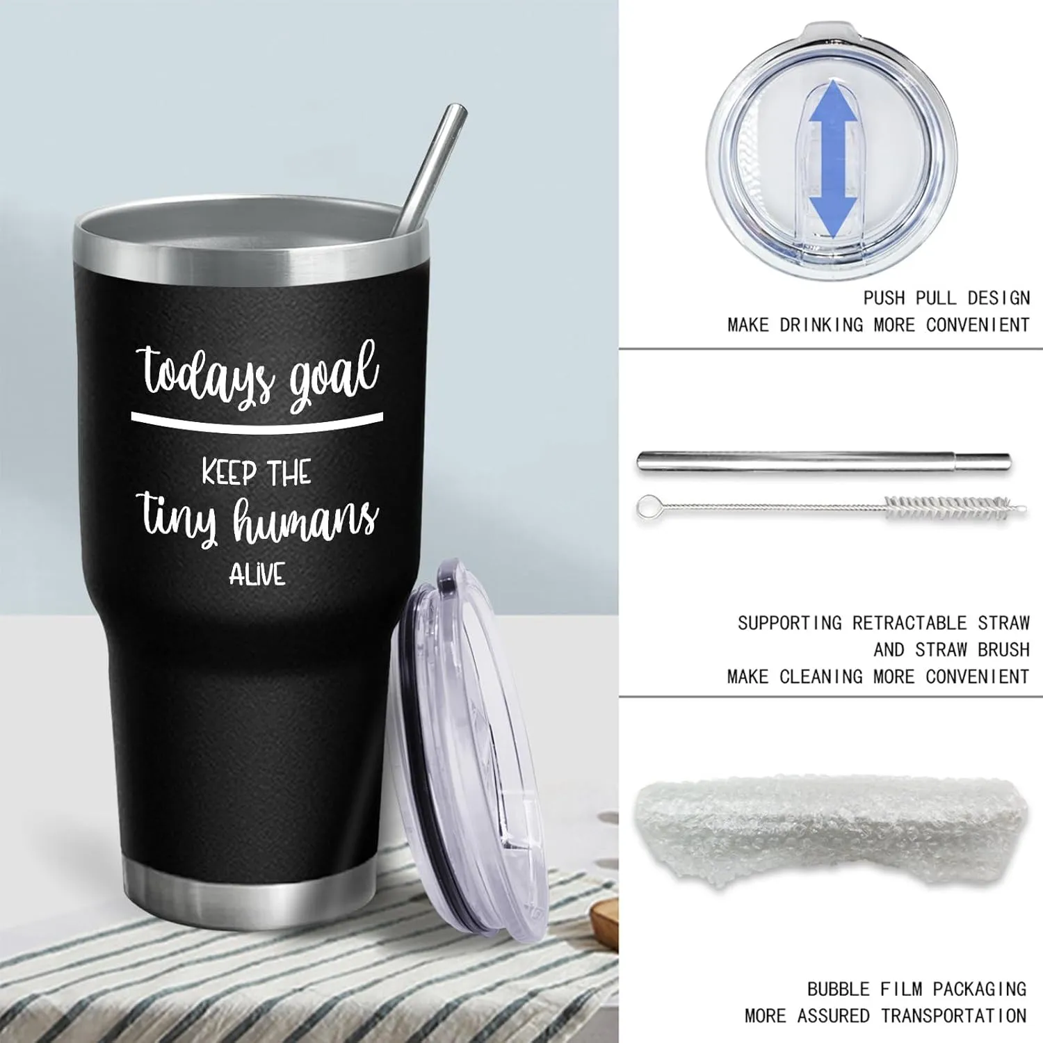 Coffee Tumbler Keep The Tiny Humans Alive Tumbler Insulated for Hot and Cold Tumbler with Lids and Straws Christmas Gift for Daughter for Outdoor